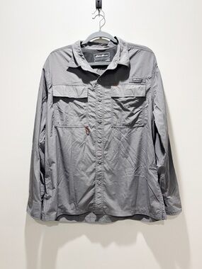 Eddie Bauer Gray Long-Sleeve Button Front Outdoor Fishing Camping Shirt Size L
